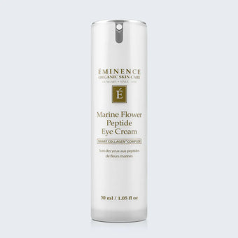 Eminence Organics Marine Flower Peptide Eye Cream on light blue background