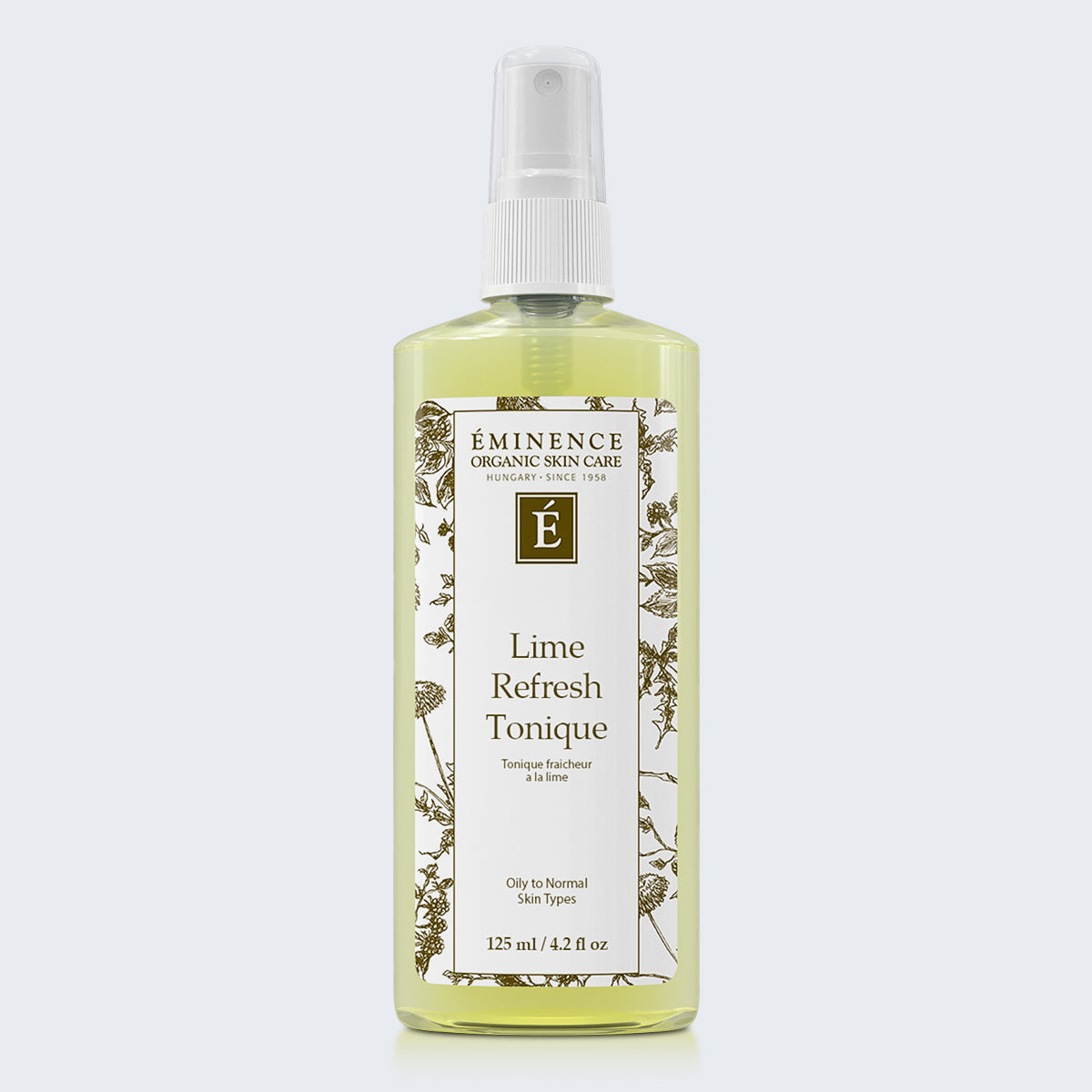 Eminence Organics Lime Refresh Tonique on light blue background