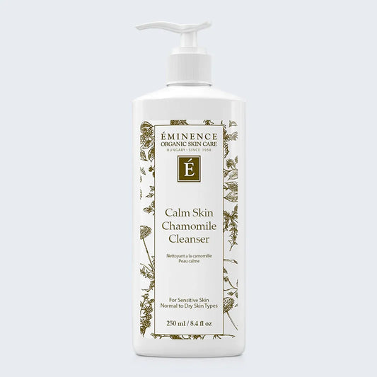 Eminence Organics Calm Skin Chamomile Cleanser on light blue background