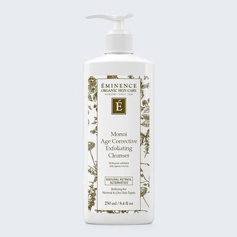 Eminence Organics Monoi Age Corrective Exfoliating Cleanser on light blue background