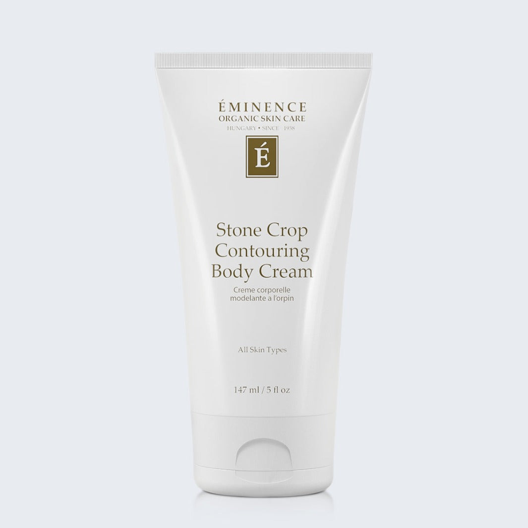Eminence Organics Stone Crop Contouring Body Cream on light blue background