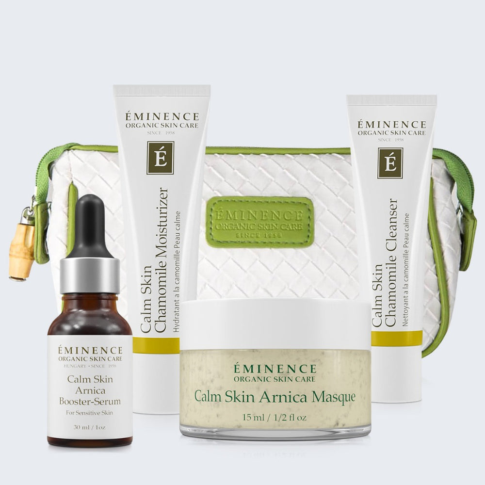 Eminence Calm Skin Starter Set on light blue background