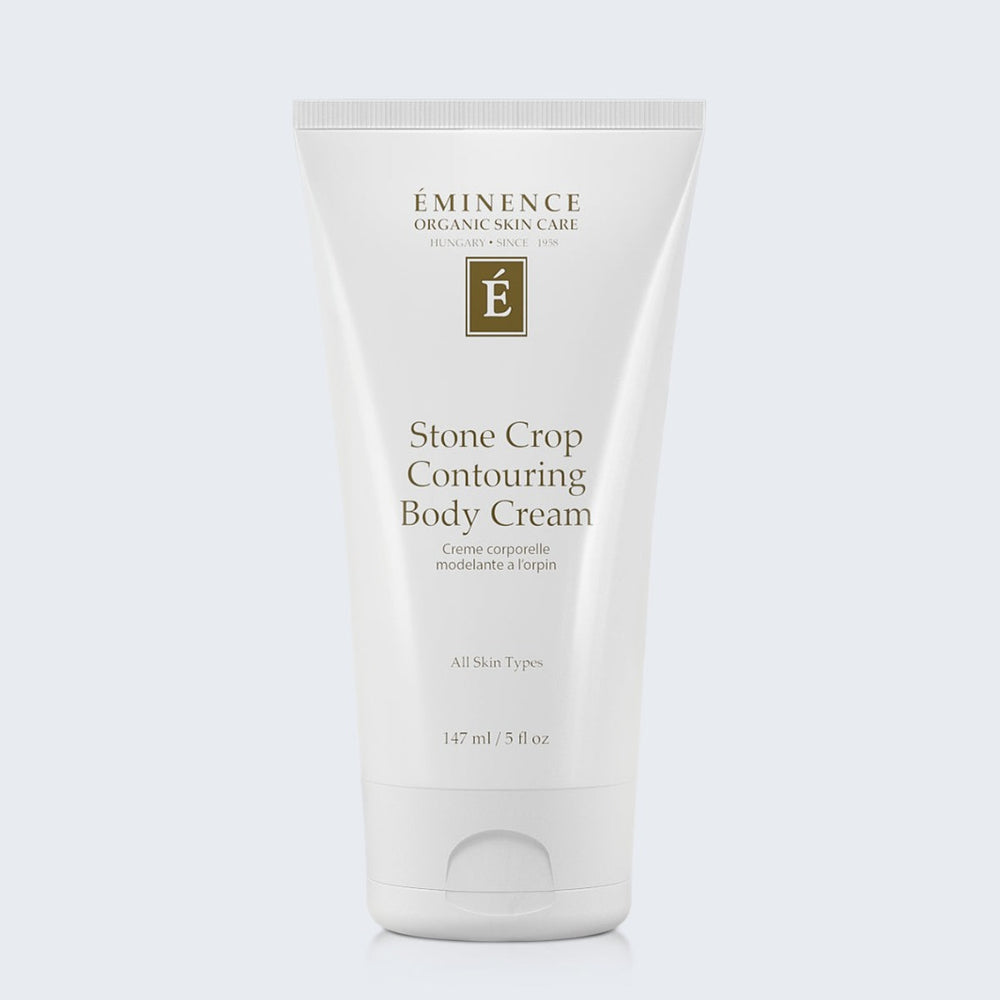 Eminence Organics Stone Crop Contouring Body Cream on light blue background